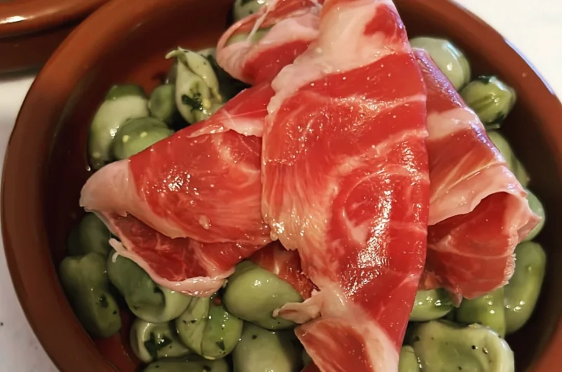 Ensalada de habas con jamón serrano – tuinbonensalade met serranoham